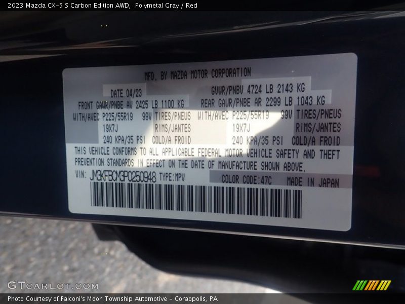 Polymetal Gray / Red 2023 Mazda CX-5 S Carbon Edition AWD