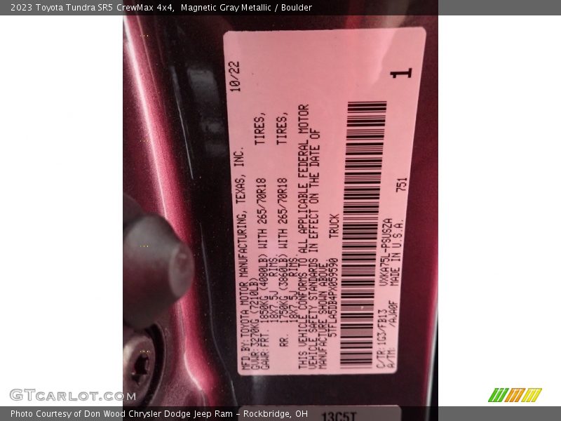 2023 Tundra SR5 CrewMax 4x4 Magnetic Gray Metallic Color Code 1G3