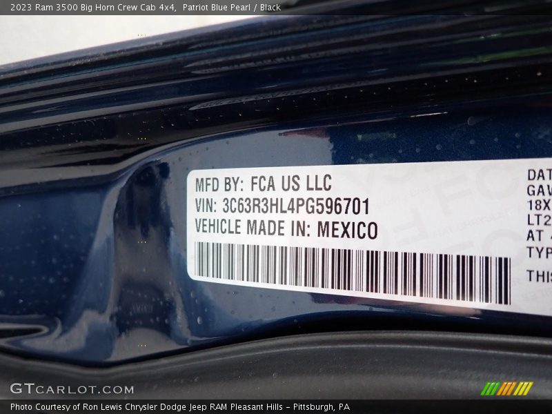 Patriot Blue Pearl / Black 2023 Ram 3500 Big Horn Crew Cab 4x4