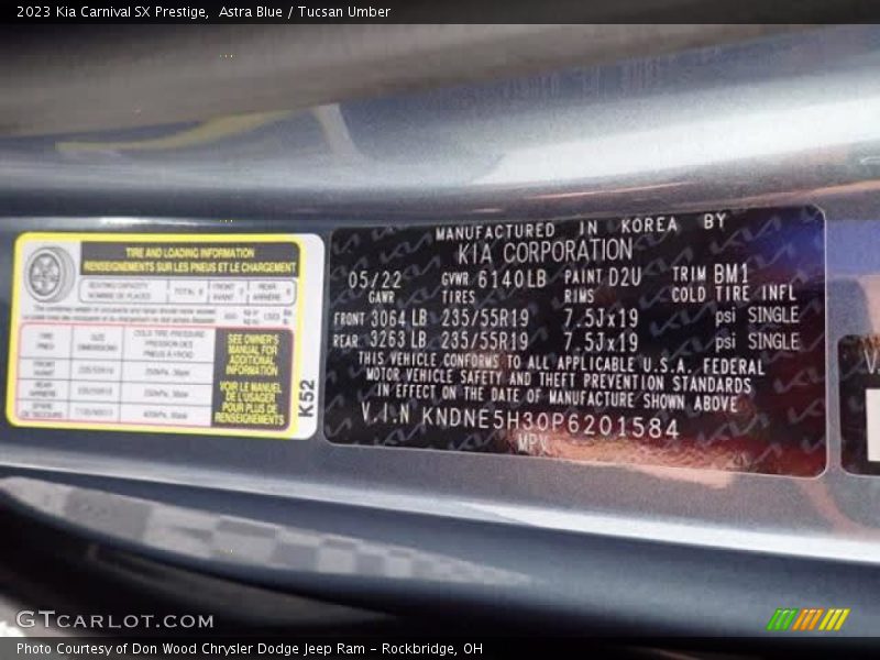 2023 Carnival SX Prestige Astra Blue Color Code D2U