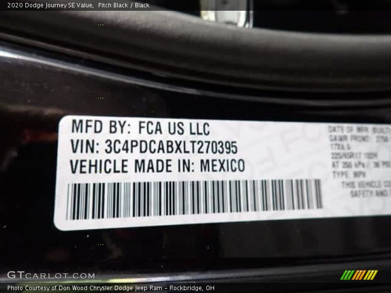 Pitch Black / Black 2020 Dodge Journey SE Value