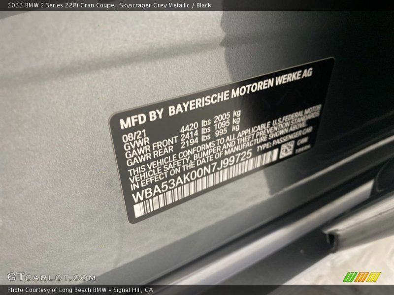 Skyscraper Grey Metallic / Black 2022 BMW 2 Series 228i Gran Coupe