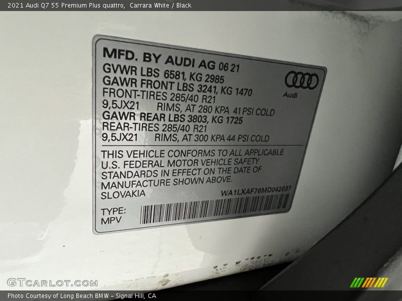 Carrara White / Black 2021 Audi Q7 55 Premium Plus quattro