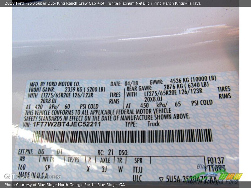 White Platinum Metallic / King Ranch Kingsville Java 2018 Ford F250 Super Duty King Ranch Crew Cab 4x4