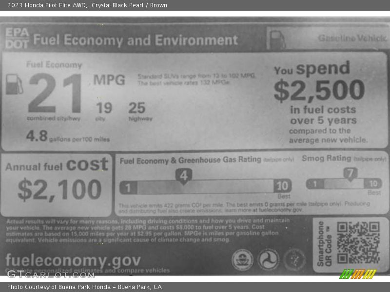Crystal Black Pearl / Brown 2023 Honda Pilot Elite AWD