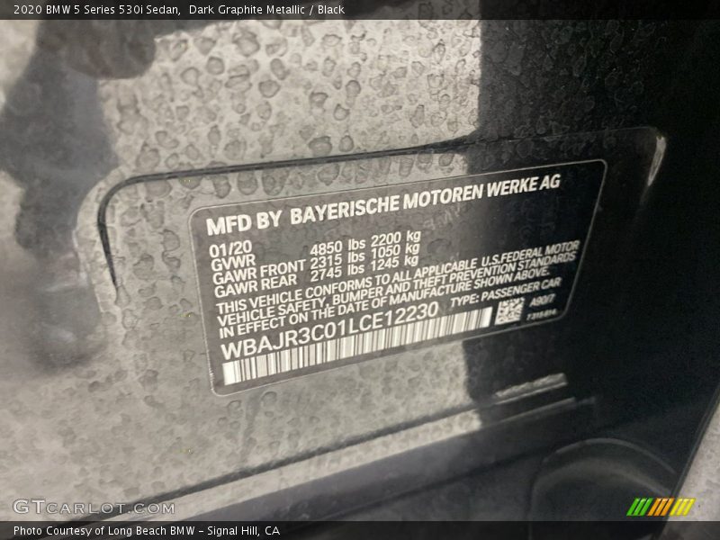 Dark Graphite Metallic / Black 2020 BMW 5 Series 530i Sedan