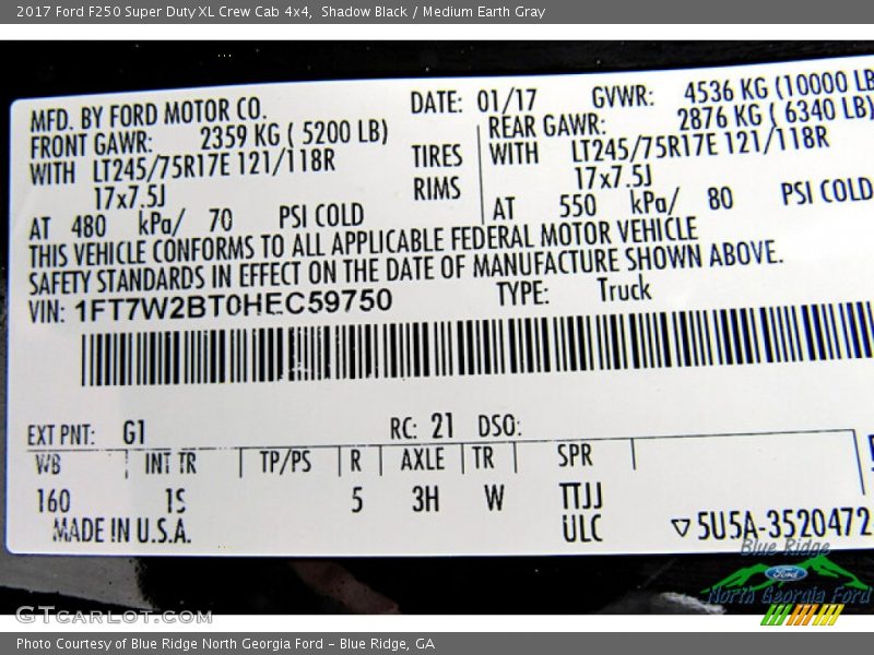 Shadow Black / Medium Earth Gray 2017 Ford F250 Super Duty XL Crew Cab 4x4