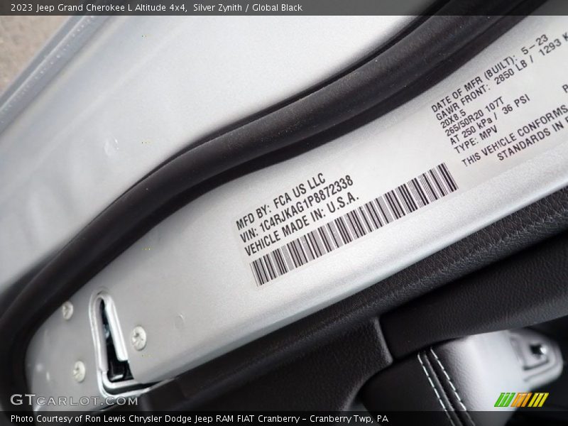 Silver Zynith / Global Black 2023 Jeep Grand Cherokee L Altitude 4x4