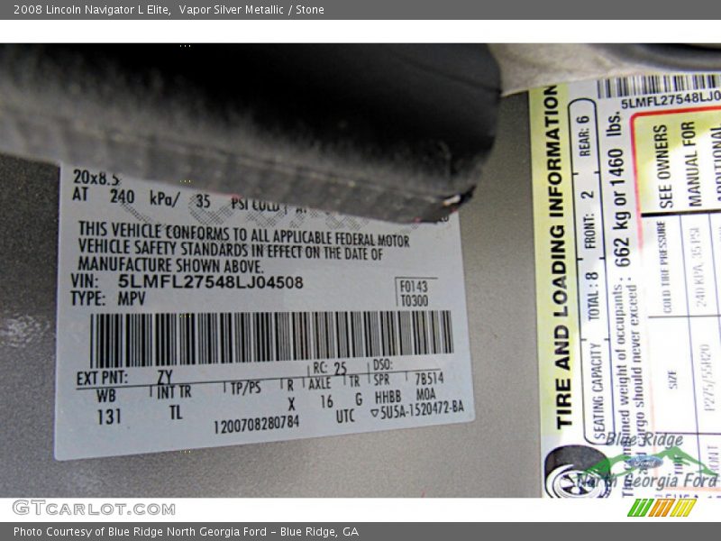 Vapor Silver Metallic / Stone 2008 Lincoln Navigator L Elite