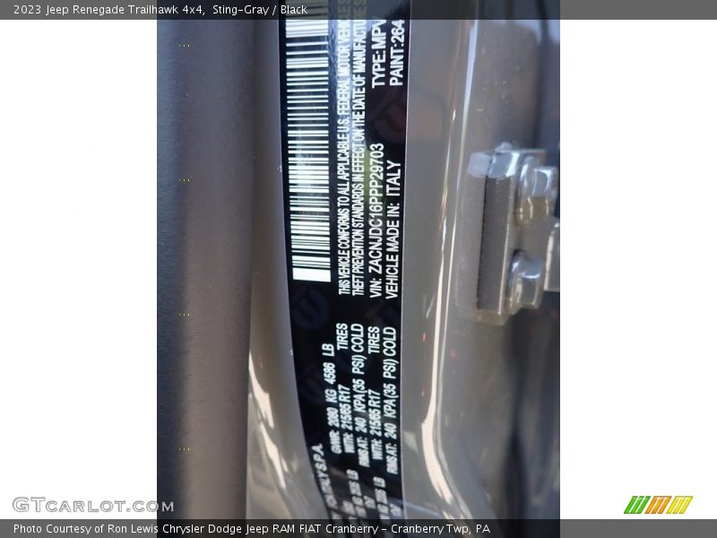 2023 Renegade Trailhawk 4x4 Sting-Gray Color Code 264