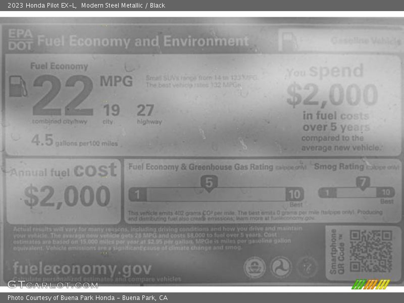 Modern Steel Metallic / Black 2023 Honda Pilot EX-L