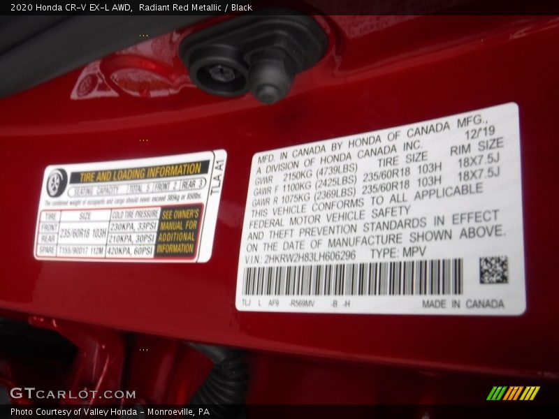 Radiant Red Metallic / Black 2020 Honda CR-V EX-L AWD