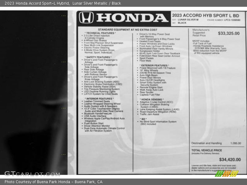  2023 Accord Sport-L Hybrid Window Sticker