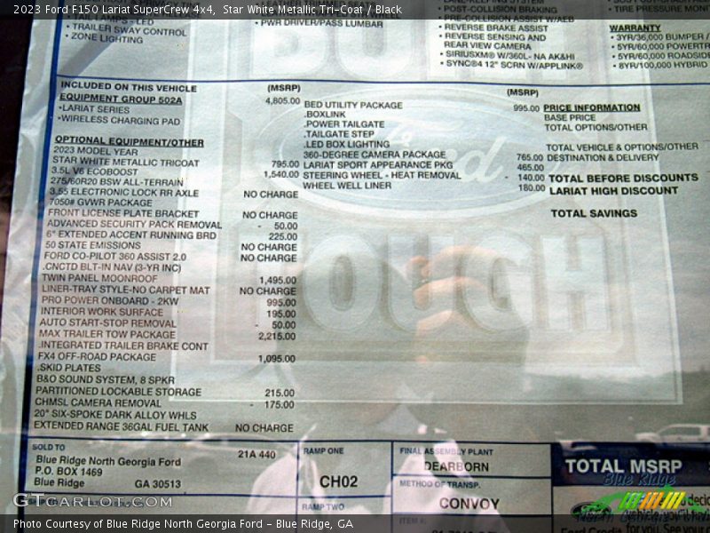 Star White Metallic Tri-Coat / Black 2023 Ford F150 Lariat SuperCrew 4x4