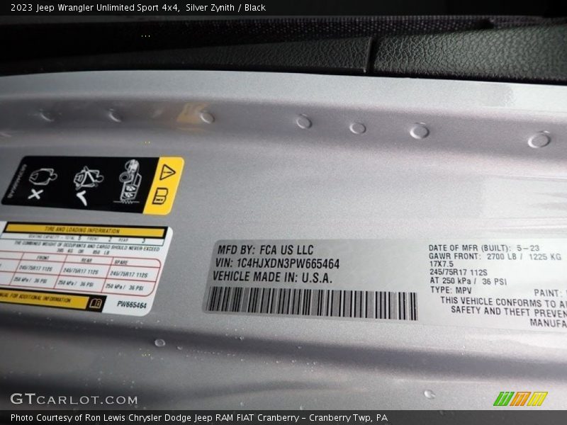 Silver Zynith / Black 2023 Jeep Wrangler Unlimited Sport 4x4