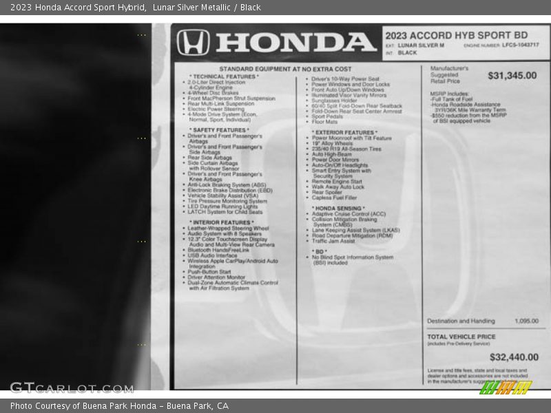 Lunar Silver Metallic / Black 2023 Honda Accord Sport Hybrid