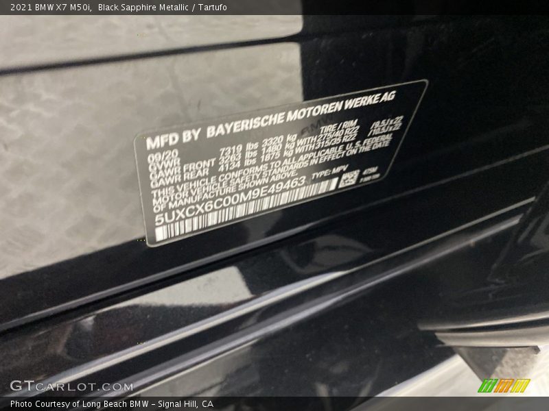 Black Sapphire Metallic / Tartufo 2021 BMW X7 M50i