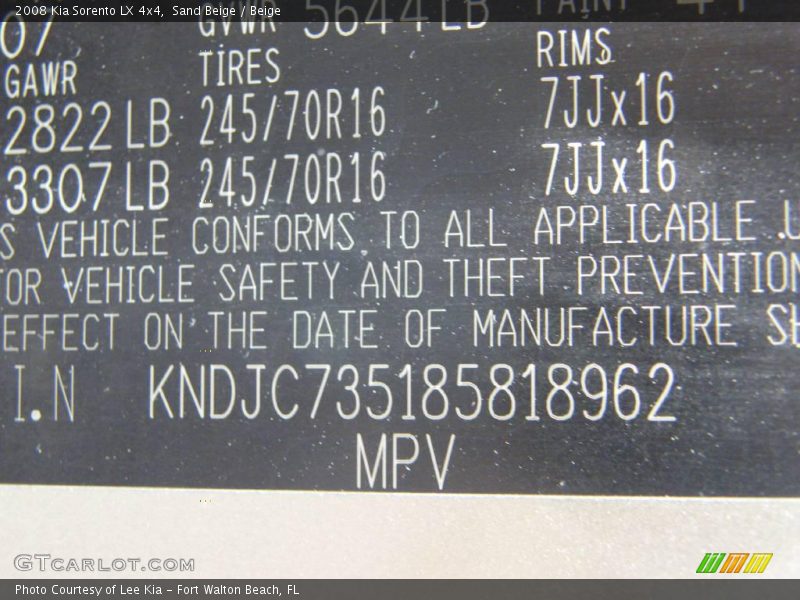 Sand Beige / Beige 2008 Kia Sorento LX 4x4