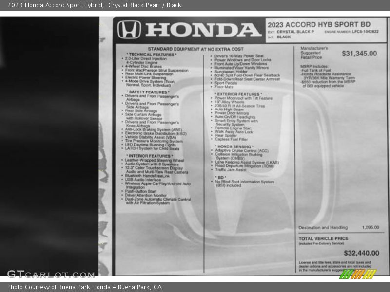 Crystal Black Pearl / Black 2023 Honda Accord Sport Hybrid