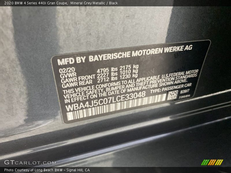 2020 4 Series 440i Gran Coupe Mineral Grey Metallic Color Code B39