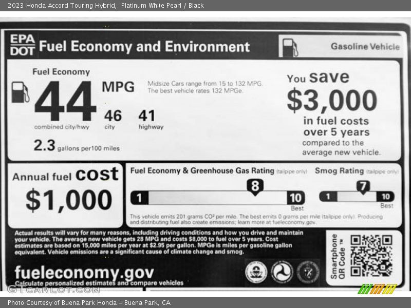 Platinum White Pearl / Black 2023 Honda Accord Touring Hybrid