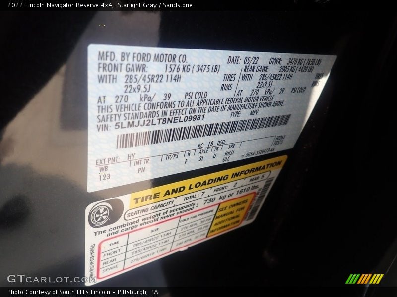 2022 Navigator Reserve 4x4 Starlight Gray Color Code HY