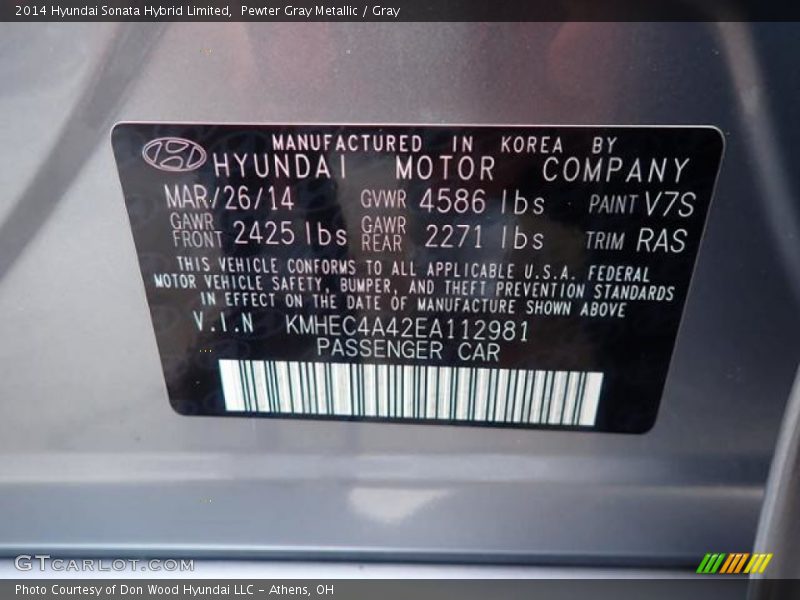 Pewter Gray Metallic / Gray 2014 Hyundai Sonata Hybrid Limited