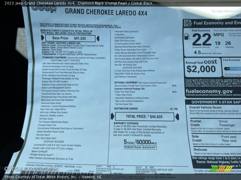  2023 Grand Cherokee Laredo 4x4 Window Sticker