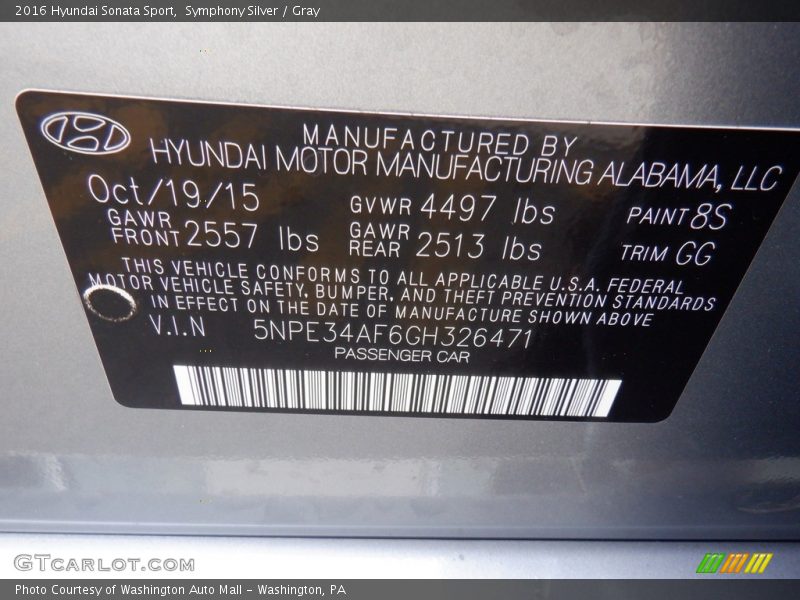 Symphony Silver / Gray 2016 Hyundai Sonata Sport