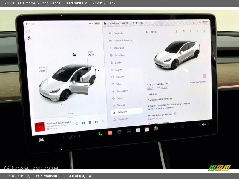 Controls of 2020 Model Y Long Range