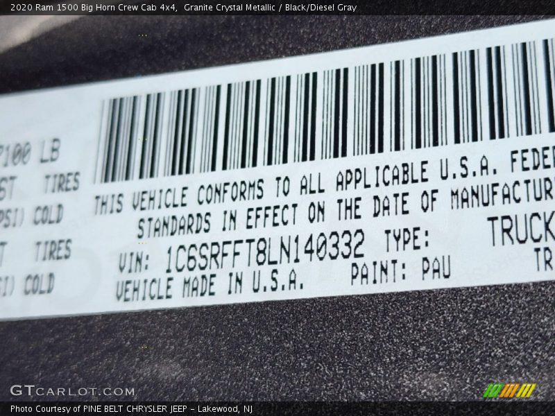 Granite Crystal Metallic / Black/Diesel Gray 2020 Ram 1500 Big Horn Crew Cab 4x4