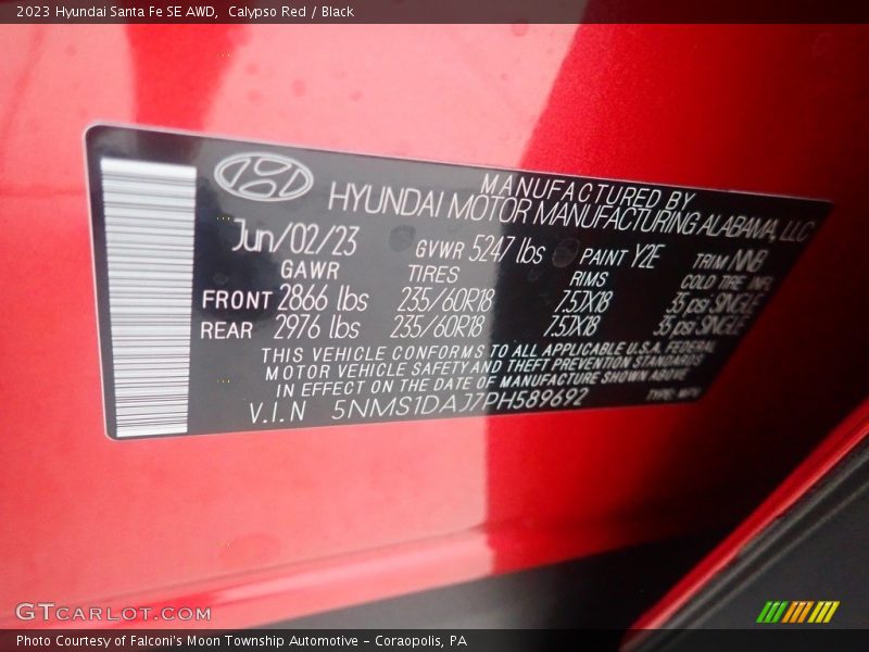 Calypso Red / Black 2023 Hyundai Santa Fe SE AWD