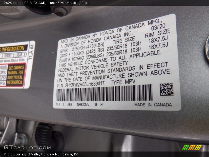 Lunar Silver Metallic / Black 2020 Honda CR-V EX AWD
