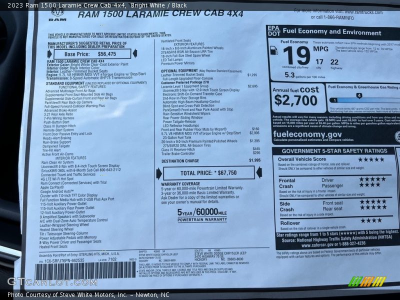 Bright White / Black 2023 Ram 1500 Laramie Crew Cab 4x4