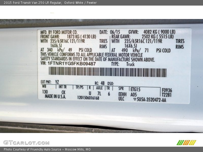 Oxford White / Pewter 2015 Ford Transit Van 250 LR Regular