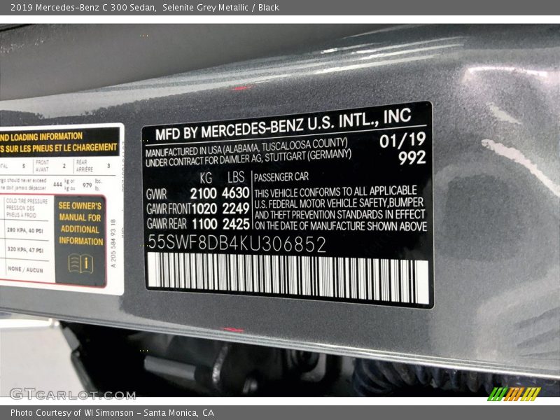 Selenite Grey Metallic / Black 2019 Mercedes-Benz C 300 Sedan