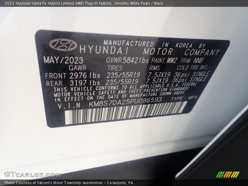 Serenity White Pearl / Black 2023 Hyundai Santa Fe Hybrid Limited AWD Plug-In Hybrid
