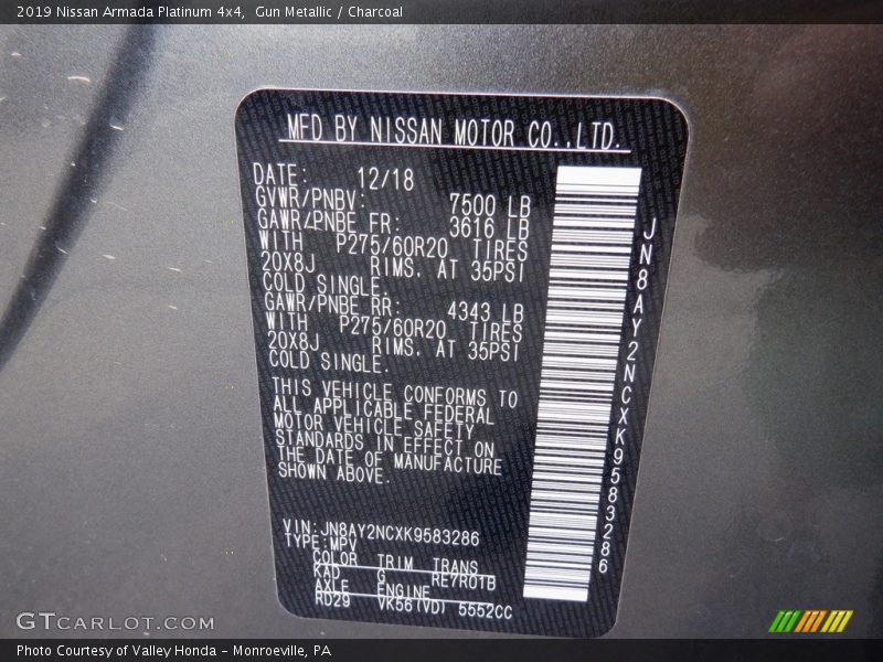 Gun Metallic / Charcoal 2019 Nissan Armada Platinum 4x4