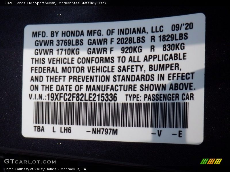 Modern Steel Metallic / Black 2020 Honda Civic Sport Sedan