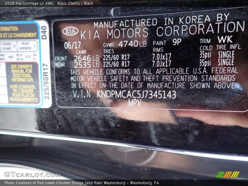 Black Cherry / Black 2018 Kia Sportage LX AWD