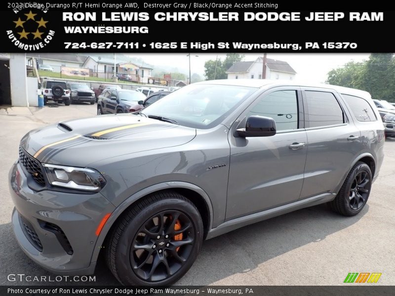 Destroyer Gray / Black/Orange Accent Stitching 2023 Dodge Durango R/T Hemi Orange AWD