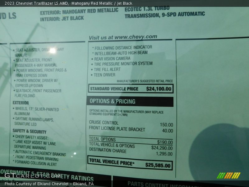  2023 TrailBlazer LS AWD Window Sticker