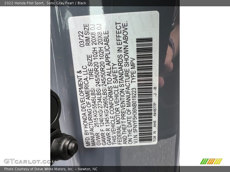 2022 Pilot Sport Sonic Gray Pearl Color Code NH877P