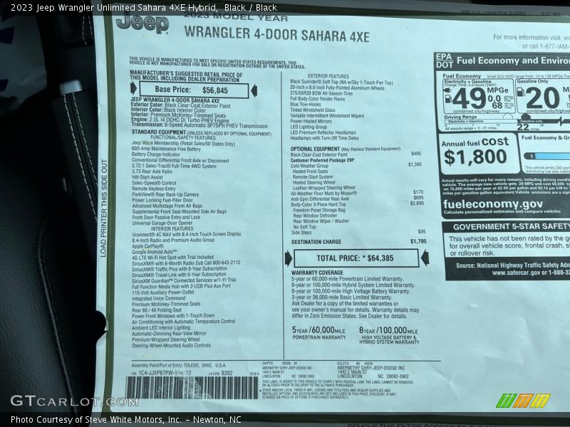  2023 Wrangler Unlimited Sahara 4XE Hybrid Window Sticker