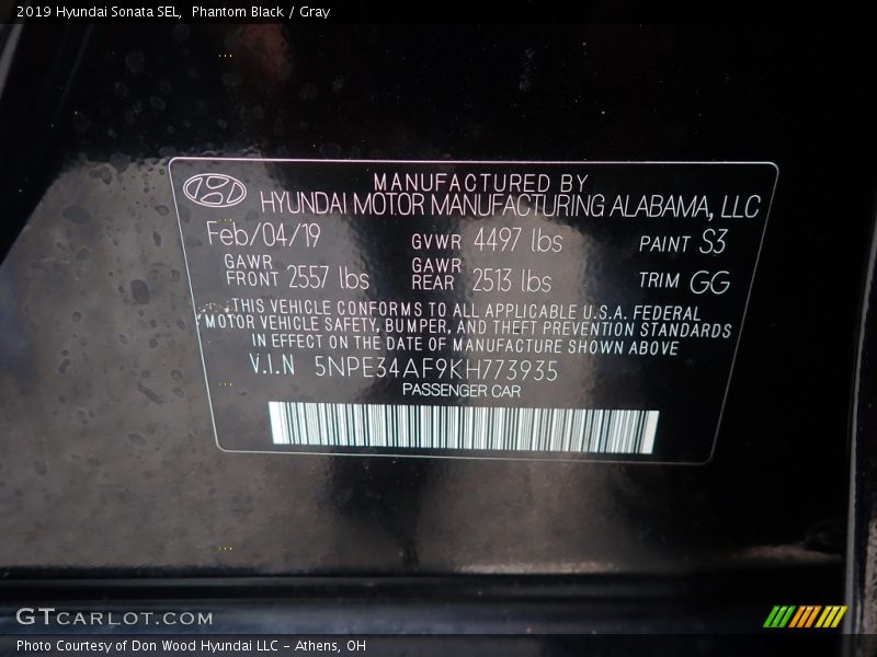 Phantom Black / Gray 2019 Hyundai Sonata SEL