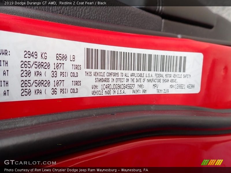 Redline 2 Coat Pearl / Black 2019 Dodge Durango GT AWD