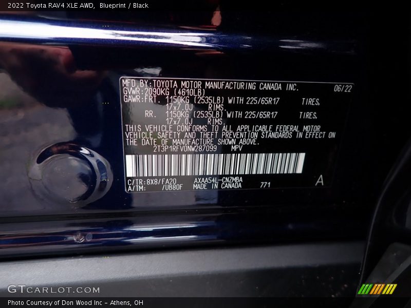 2022 RAV4 XLE AWD Blueprint Color Code 8X8