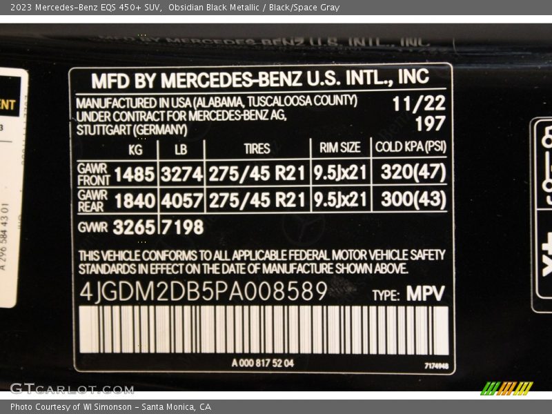 Obsidian Black Metallic / Black/Space Gray 2023 Mercedes-Benz EQS 450+ SUV