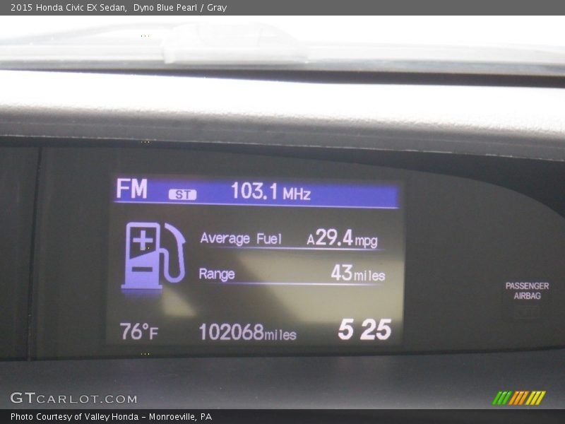 Dyno Blue Pearl / Gray 2015 Honda Civic EX Sedan