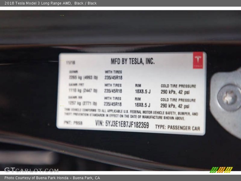 Black / Black 2018 Tesla Model 3 Long Range AWD